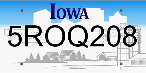 5ROQ208 Iowa License Plate