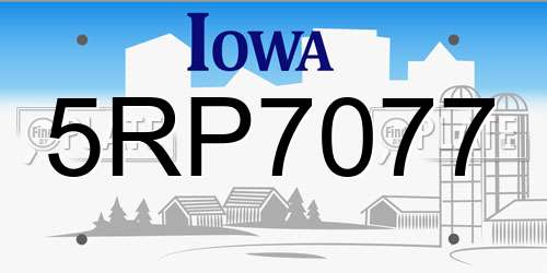 5RP7077 Iowa License Plate