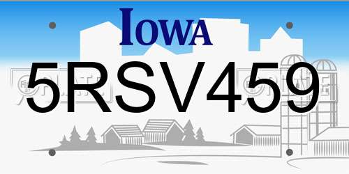 5RSV459 Iowa License Plate