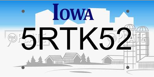 5RTK52 Iowa License Plate