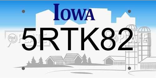 5RTK82 Iowa License Plate