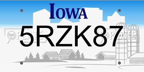 5RZK87 Iowa License Plate