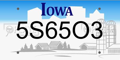 5S65O3 Iowa License Plate