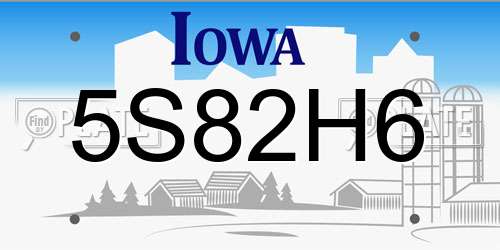 5S82H6 Iowa License Plate