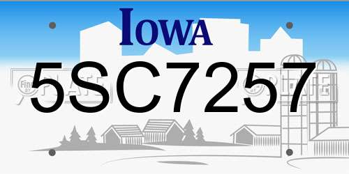 5SC7257 Iowa License Plate