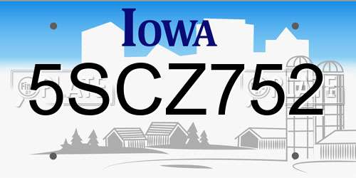 5SCZ752 Iowa License Plate
