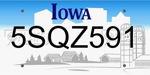 5SQZ591 Iowa License Plate