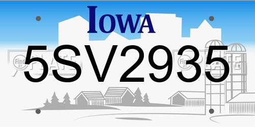 5SV2935 Iowa License Plate
