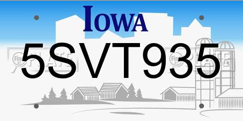 5SVT935 Iowa License Plate