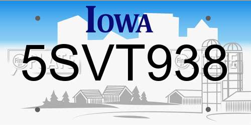 5SVT938 Iowa License Plate
