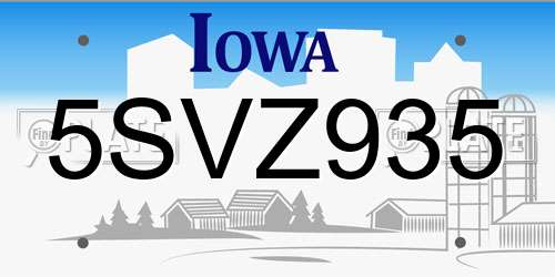 5SVZ935 Iowa License Plate