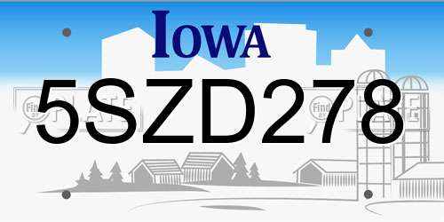 5SZD278 Iowa License Plate