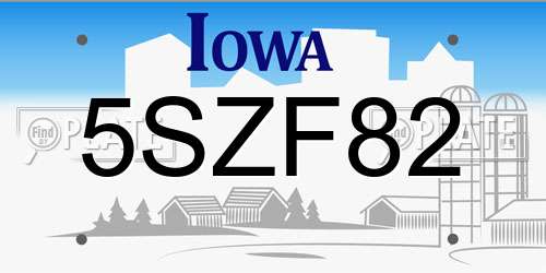 5SZF82 Iowa License Plate