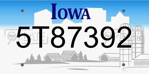5T87392 Iowa License Plate