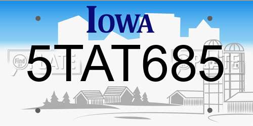 5TAT685 Iowa License Plate