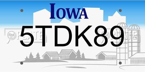 5TDK89 Iowa License Plate