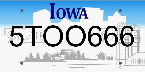 5TOO666 Iowa License Plate