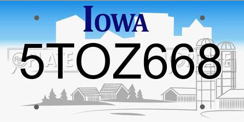 5TOZ668 Iowa License Plate