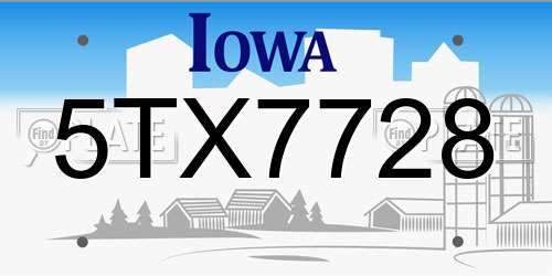 5TX7728 Iowa License Plate