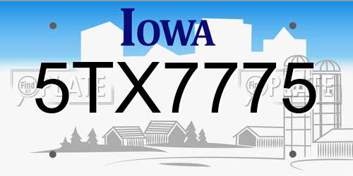 5TX7775 Iowa License Plate