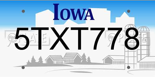 5TXT778 Iowa License Plate
