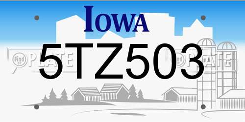 5TZ503 Iowa License Plate