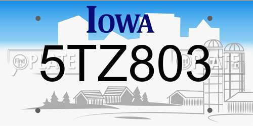 5TZ803 Iowa License Plate