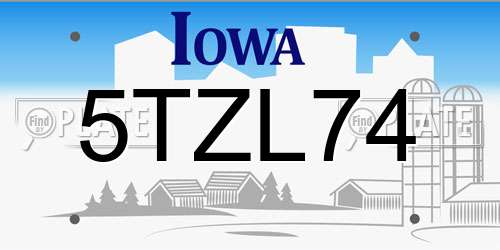 5TZL74 Iowa License Plate