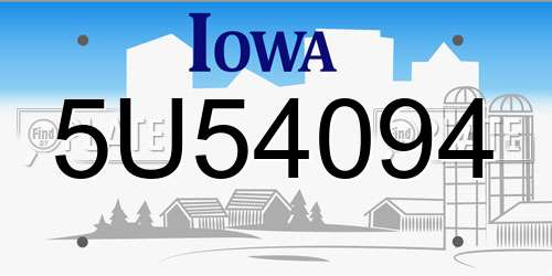 5U54094 Iowa License Plate