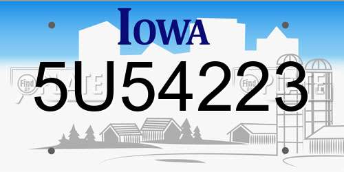 5U54223 Iowa License Plate