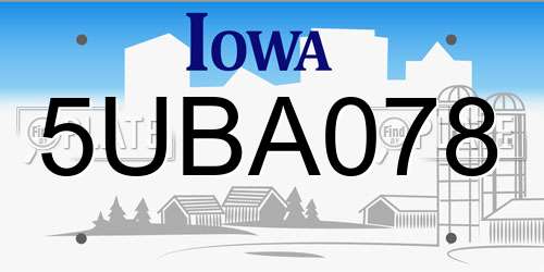 5UBA078 Iowa License Plate