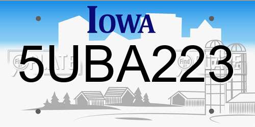 5UBA223 Iowa License Plate