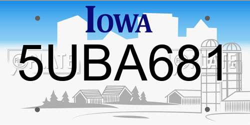 5UBA681 Iowa License Plate