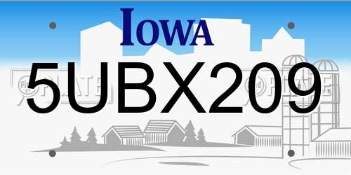 5UBX209 Iowa License Plate