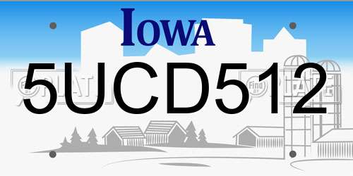5UCD512 Iowa License Plate
