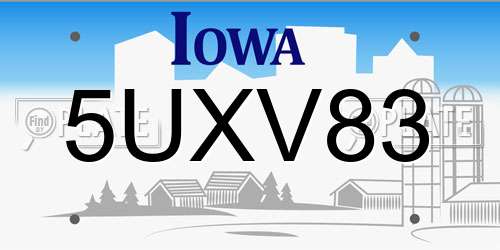 5UXV83 Iowa License Plate