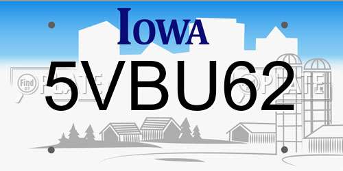 5VBU62 Iowa License Plate