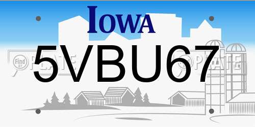 5VBU67 Iowa License Plate