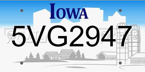 5VG2947 Iowa License Plate