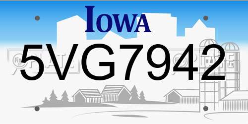 5VG7942 Iowa License Plate