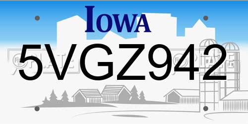 5VGZ942 Iowa License Plate