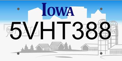 5VHT388 Iowa License Plate