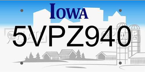 5VPZ940 Iowa License Plate