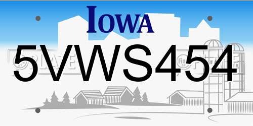 5VWS454 Iowa License Plate
