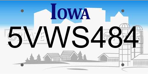 5VWS484 Iowa License Plate