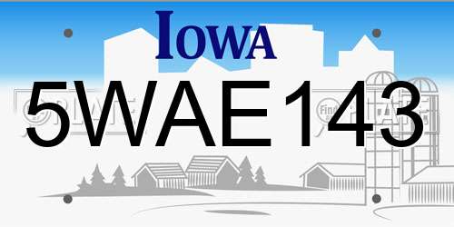5WAE143 Iowa License Plate