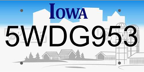 5WDG953 Iowa License Plate