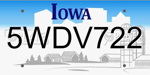 5WDV722 Iowa License Plate