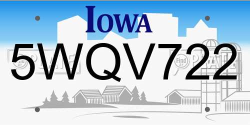5WQV722 Iowa License Plate
