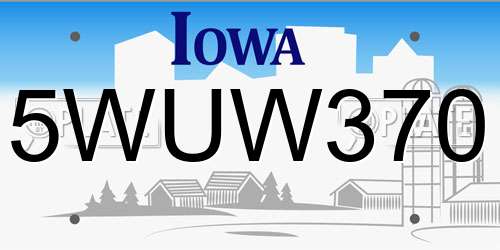 5WUW370 Iowa License Plate